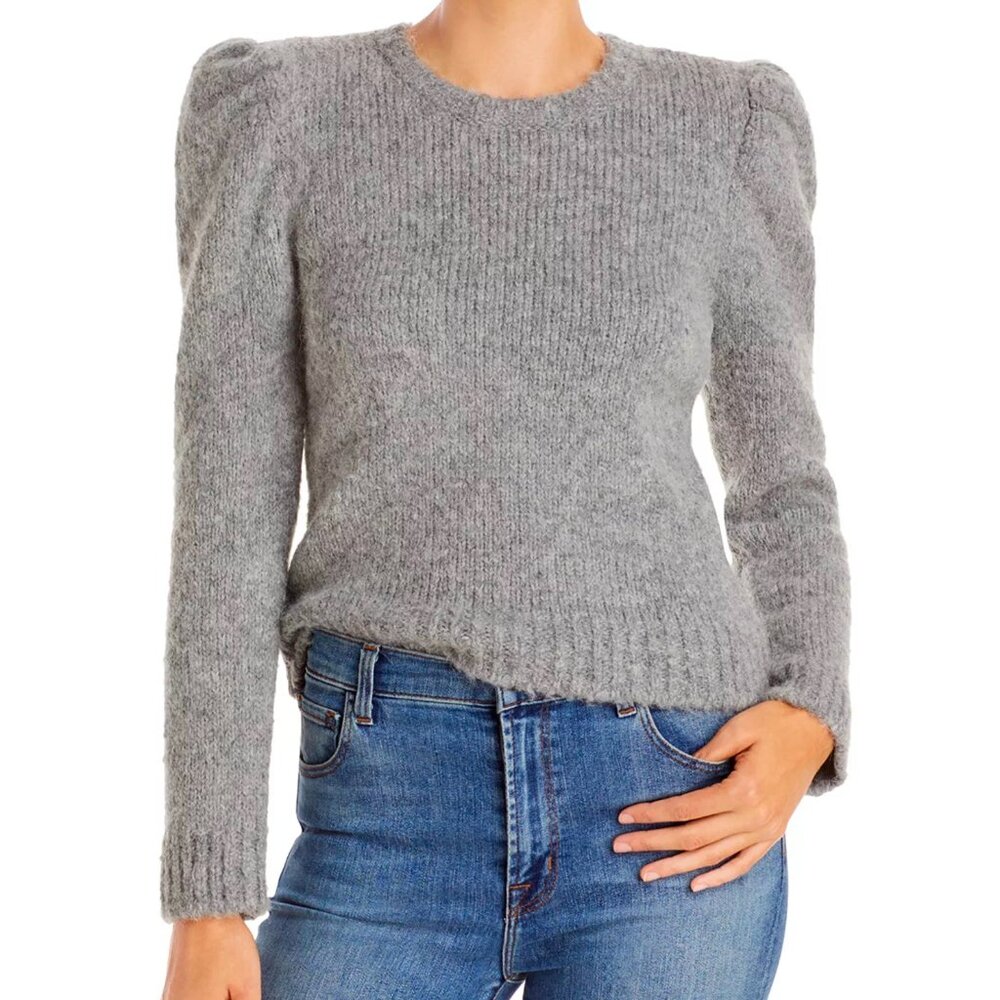 NEW $350 DEREK LAM 10 CROSBY LOCKEN PUFF BRUSHED KNIT GRAY SWEATER SIZE XS